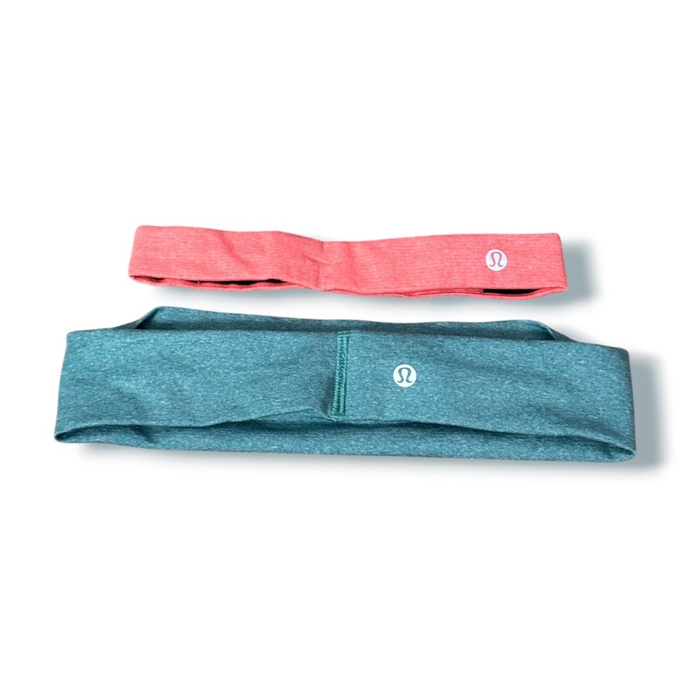 Lululemon Athletica Headband Bundle Teal Coral Heathered Yoga Gym 2 Pack OS